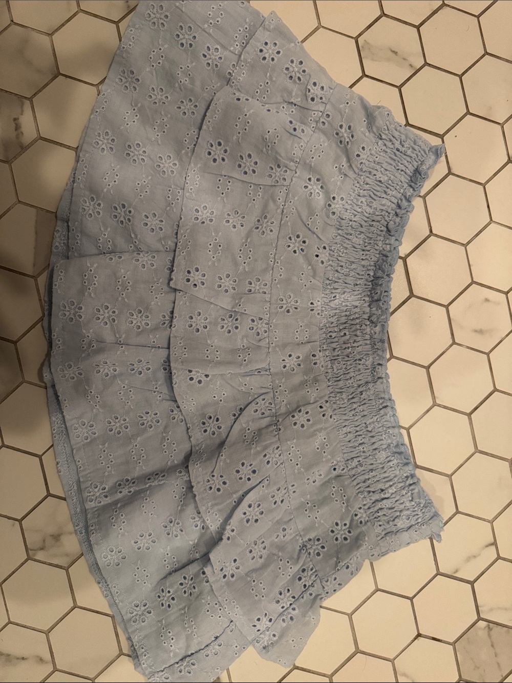 Edikted Light Blue Eyelet Ruffled Skort
